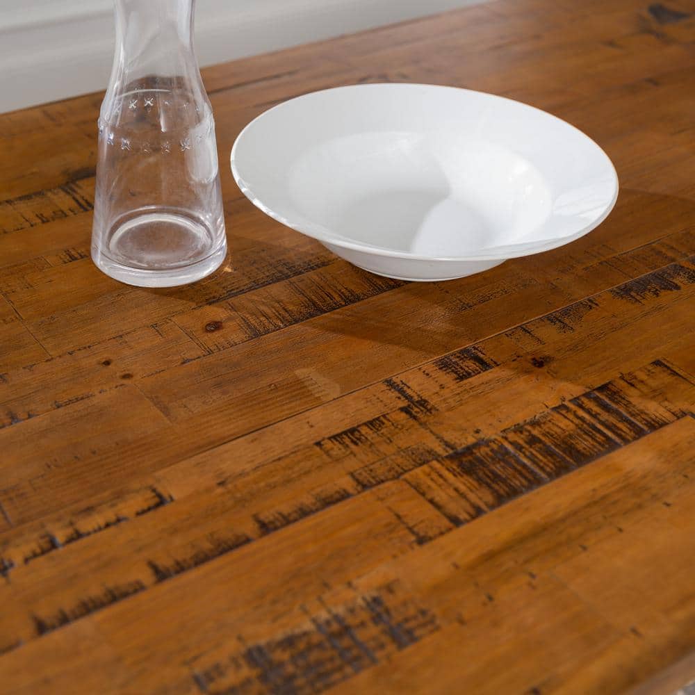 72" Rustic Oak and White Solid Wood Trestle Dining Table