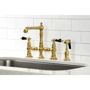 Duchess 2-Handle Bridge Kitchen Faucet with Side Sprayer in Brushed Brass
