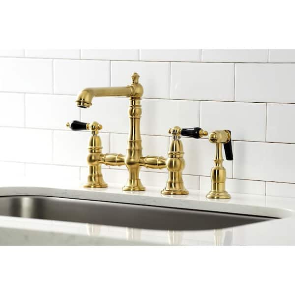 Duchess 2-Handle Bridge Kitchen Faucet with Side Sprayer in Brushed Brass