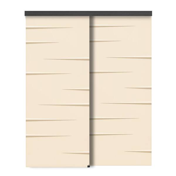 CALHOME 60 in. x 84 in. Hollow Core Beige Painted Composite MDF Interior Double Closet Sliding Doors