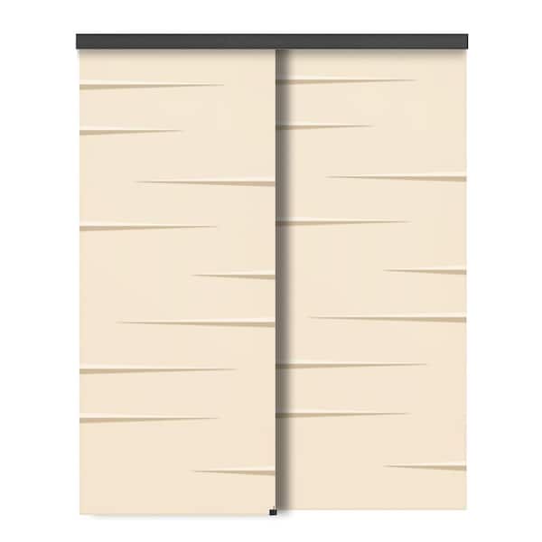 CALHOME 72 in. x 84 in. Hollow Core Beige Stained Composite MDF Interior Double Closet Sliding Doors