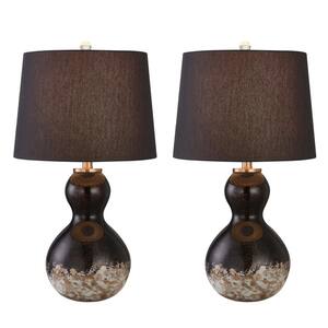 Columbia 25 .5" Brown Glass Table Lamp Set With Black Shade (Set of 2)
