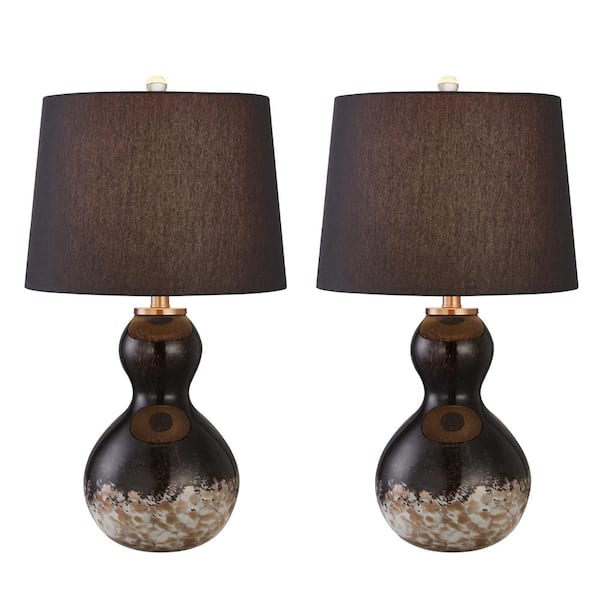 Maxax Columbia 25 .5" Brown Glass Table Lamp Set With Black Shade (Set of 2)