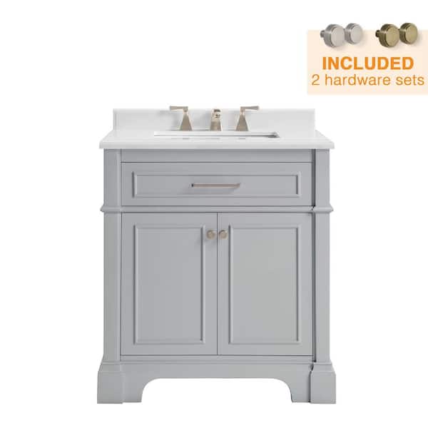 Melpark 30 in. Single Sink Dove Gray Bath Vanity with White Engineered Marble Top (Assembled)