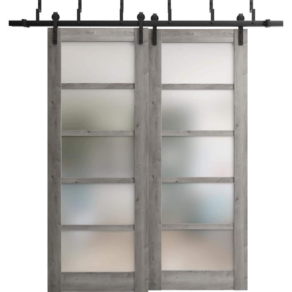 48 in. x 96 in. 2 Panel Frosted Glass Nebraska Grey Solid MDF Sliding Barn Door with Hardware Kit price history on PriceWatchPro