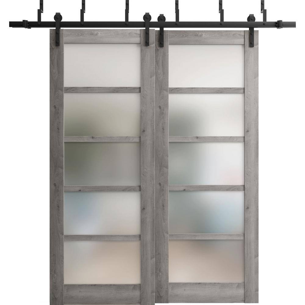 60 in. x 96 in. 2 Panel Frosted Glass Nebraska Grey Solid MDF Sliding Barn Door with Hardware Kit price history on PriceWatchPro