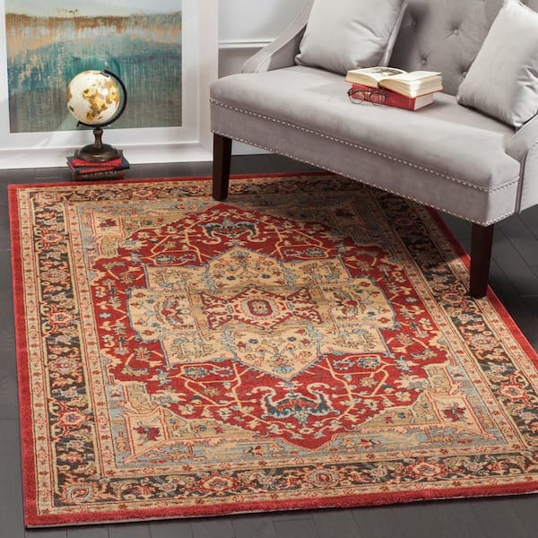 Mahal Natural/Navy 7 ft. x 9 ft. Border Area Rug
