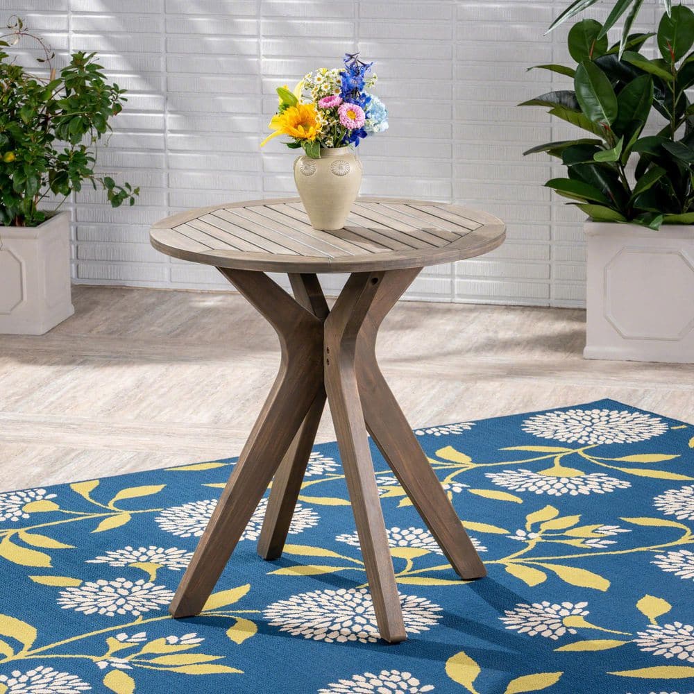 30 in. High Outdoor Acacia Bistro Table, Gray Round Dining Table with X-Sha