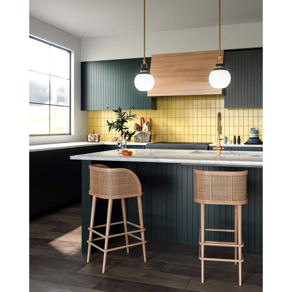 Aged Gold and Opal Matte Glass Globe Pendant Light
