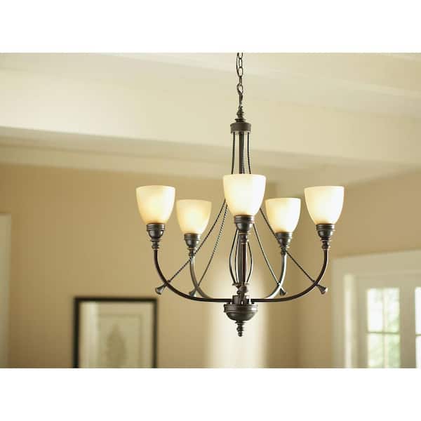 Hampton Bay 5-Light Bronze Chandelier with Tea Stained Glass Shades