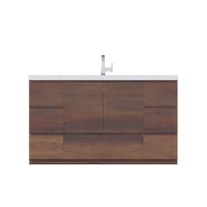 Paterno 60 in. W x 19 in. D Single Bath Vanity in Rosewood with Acrylic Vanity Top in White with White Basin