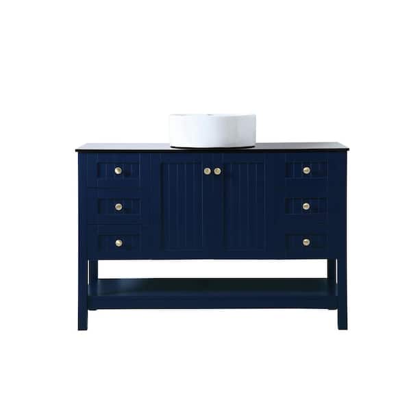Unbranded Timeless Home 48 in. W x 18.88 in. D x 38 in. H Single Bathroom Vanity in Blue with Black Tempered Glass Top