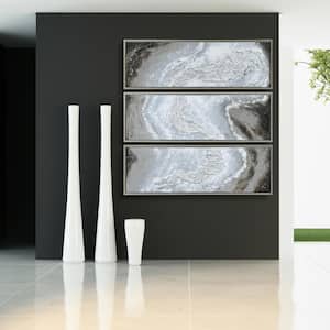 Iced Textured Metallic Hand Painted by Martin Edwards Framed Abstract Triptych Set Canvas Wall Art