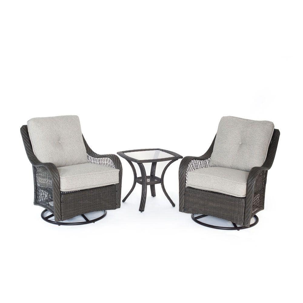 Hanover Orleans 3-Piece Swivel Gliding Chat Set with Heather Gray Cushions,  2 Glider Chairs, End Table, Weather Resistant ORLEANS3PCSW-G-SLV - The Home  Depot