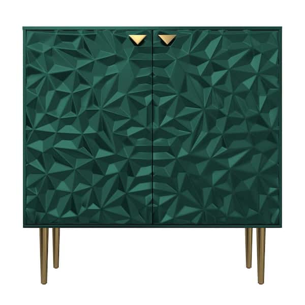 Clihome High Gloss Patterns 2-Door Storage Accent Cabinet in Green