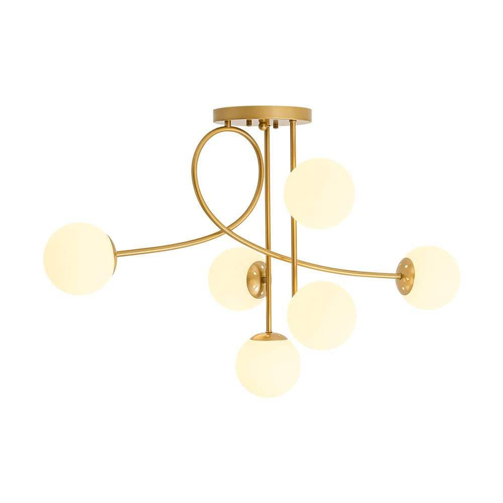 Ceder 6-Light 35.4 in. W Brass Semi-Flush Mount Modern Sputnik Ceiling Light with Frosted Opal Glass for Living Room price history on PriceWatchPro