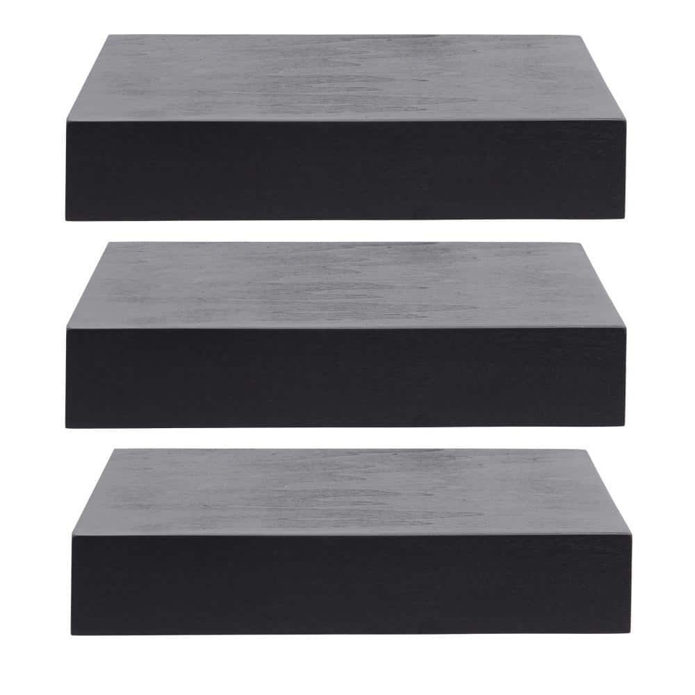 Havlock Black Wood 12" Floating Accent Shelves, Set of 3