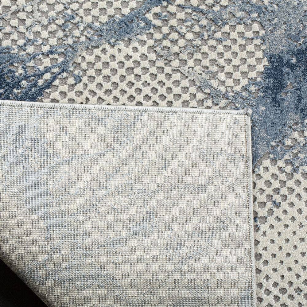 Ivory and Navy Abstract High Pile Area Rug 8' x 10'