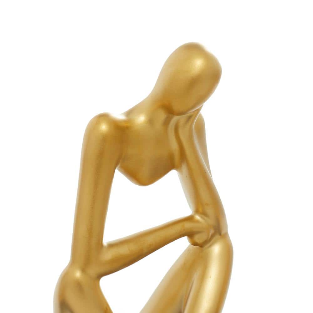 Gold Porcelain Sitting Thinker Trio Sculptures 4"W, 13"H