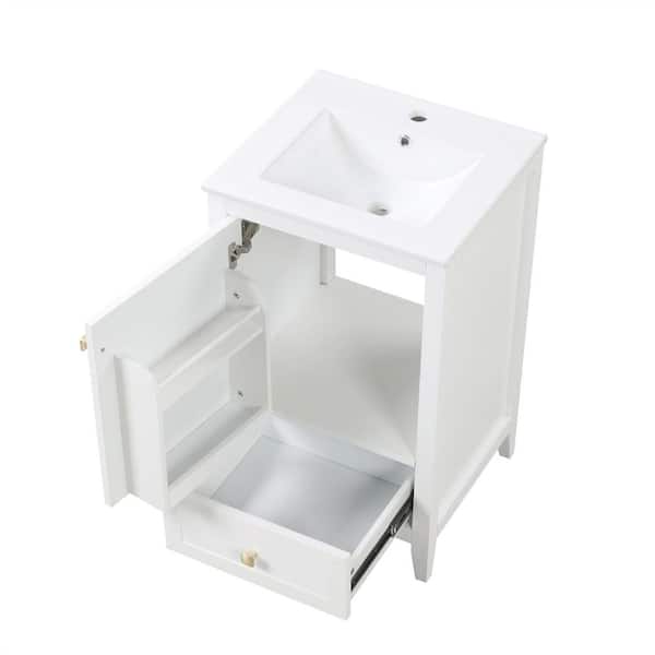 20 in. W x 18.3 in. D x 34 in. H Single Sink Freestanding White Bath Vanity with White Ceramic Top