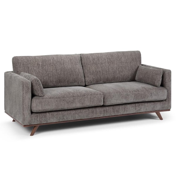 Simpli Home Calvin 81.9 in. Granite Chenille 3-Seater Lawson Sofa with Square Arms