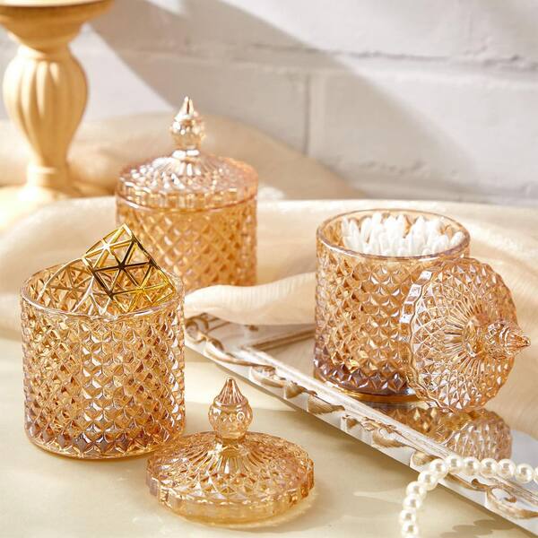 Wudkey 4-Piece Amber Diamond Design Crystal Glass Decorative