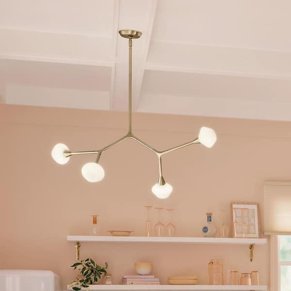 Cassius 39.5 in. 4-Light Champagne Bronze Soft Modern Dining Room Convertible Chandelier with Opal Glass