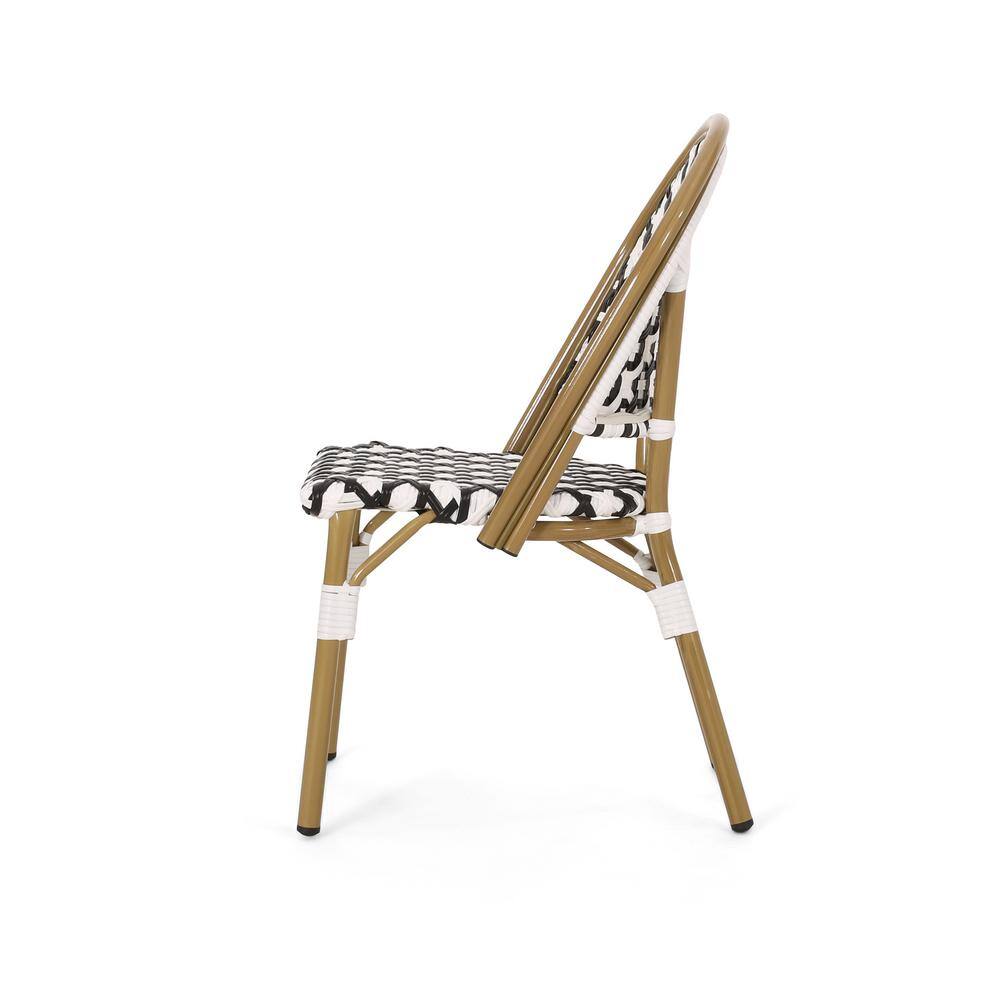 Bamboo Finish Aluminum Bistro Dining Chair Set, Black and White, Set of 4