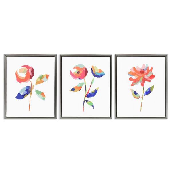 Brushed Freeflow Flower by Lisa Nohren 3 Pieces Gray Floater Frame Nature Graphic Art Print 31 in. x 25 in.