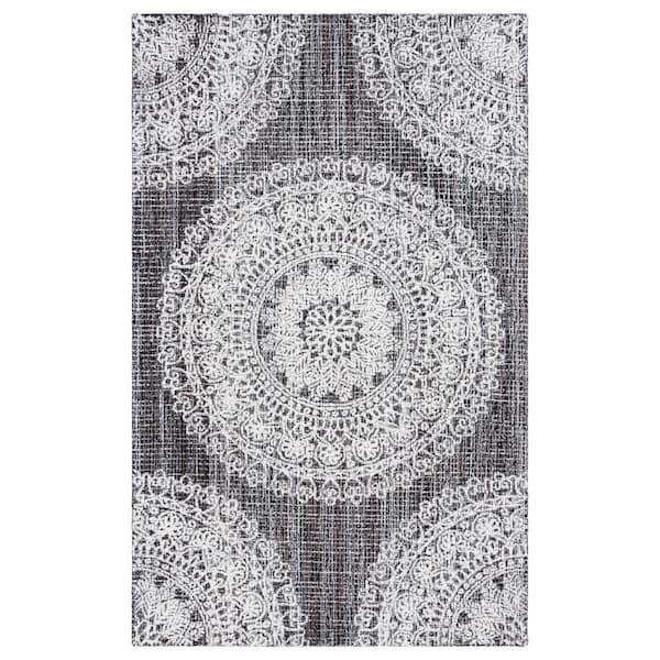 SAFAVIEH Ebony Brown/Ivory Doormat 3 ft. x 5 ft. Oriental Area Rug
