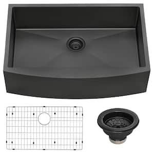 Farmhouse Apron-Front Stainless Steel 30 in. Single Bowl Kitchen Sink in Gunmetal Black Matte