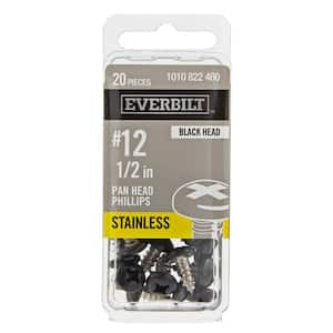 #12 x 1/2 in. Black Stainless Steel Phillips Pan Head Standard Sheet Metal Screw (20-Pack)