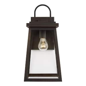 Founders Large 1-Light Bronze Transitional Exterior Outdoor Wall Sconce with Clear and White Glass Panels Included