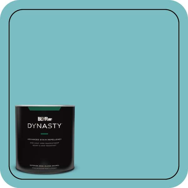 BEHR DYNASTY 1 qt. #M460-4 Pure Turquoise One-Coat Hide Semi-Gloss Enamel Interior Stain-Blocking Paint and Primer