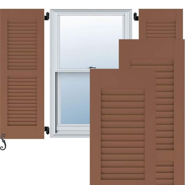 Ekena Millwork 12 in. W x 74 in. H Americraft 2 Equal Louver Exterior Real Wood Shutters (Per Pair), Burnt Toffee