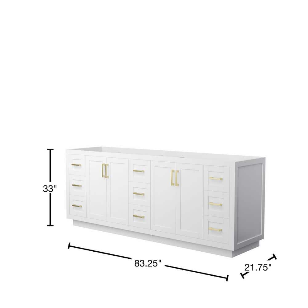 Miranda 84" White Double Bathroom Vanity with Brushed Gold Trim