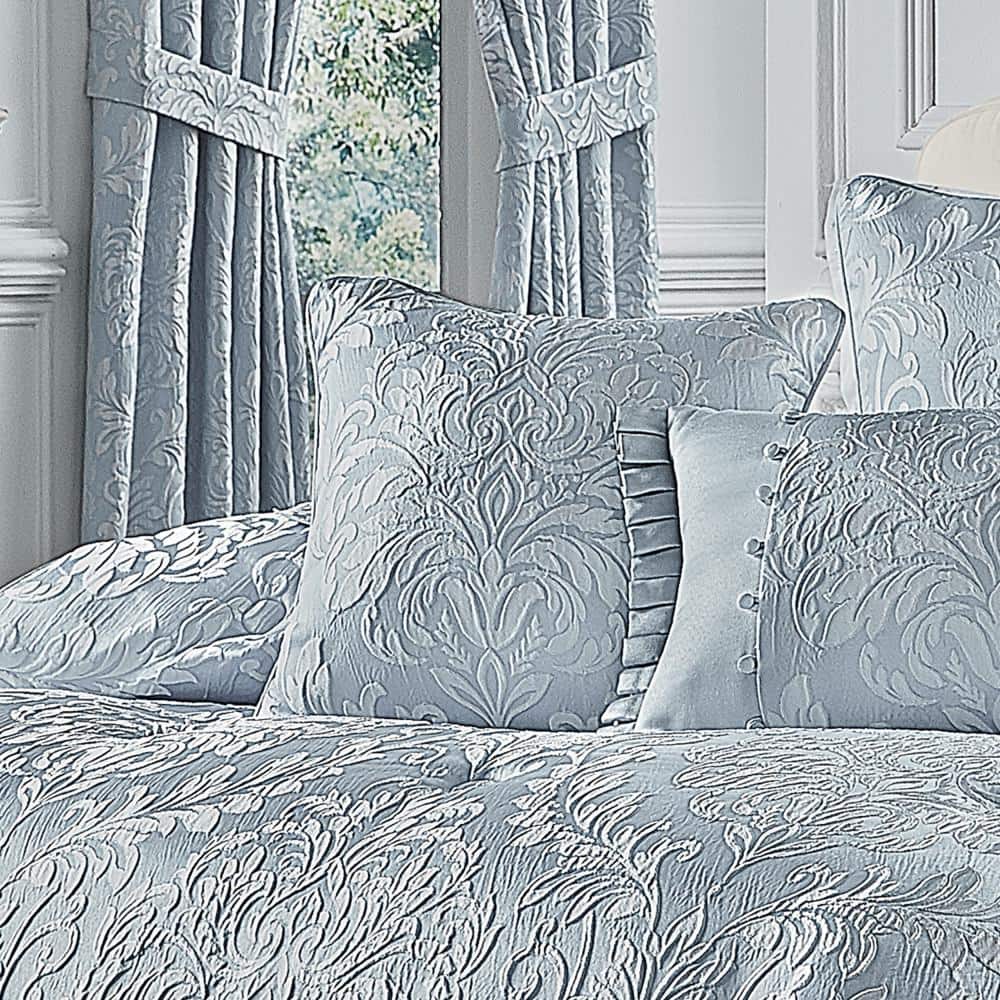 Malita 18" Powder Blue Damask Satin Throw Pillow