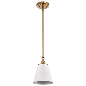 Dover 60-Watt 1-Light White and Vintage Brass Shaded Pendant Light with White Metal Shade and No Bulbs Included