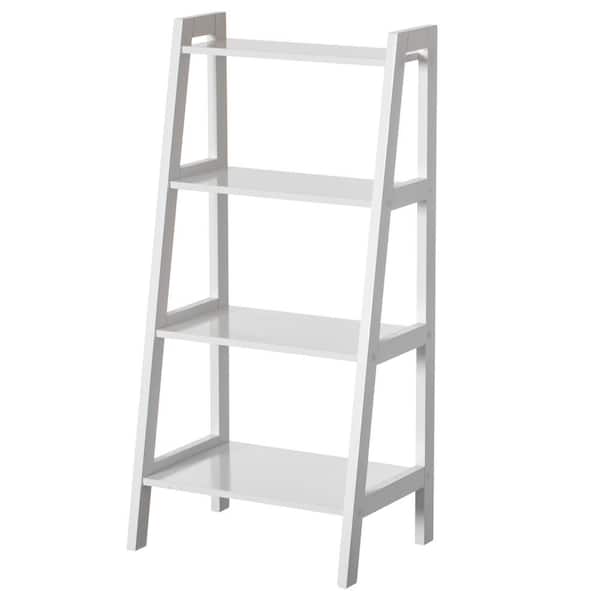 Basicwise 35.5 in. H Decorative White Wooden Modern 4-Tier Ladder Bookshelf, Flower and Plant Display