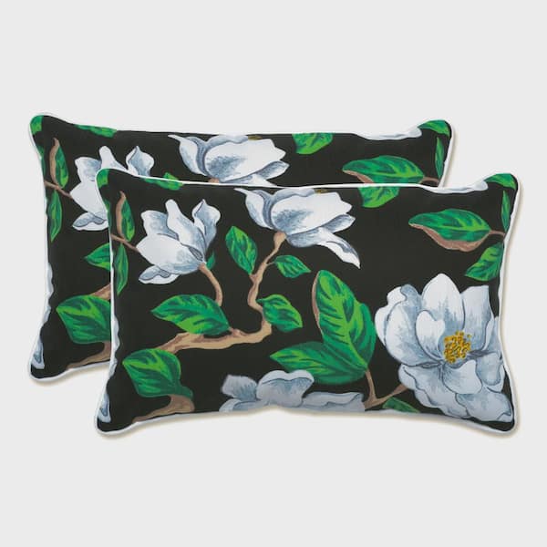 Pillow Perfect Floral Black Rectangular Outdoor Lumbar Throw Pillow 2-Pack