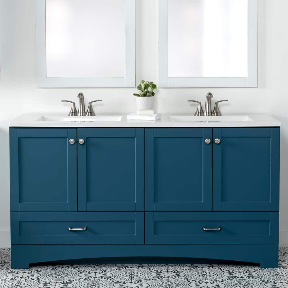 Lancaster 60 in. W x 19 in. D x 33 in. H Double Sink Bath Vanity in Admiral Blue with White Cultured Marble Top -  Glacier Bay, B60X20331