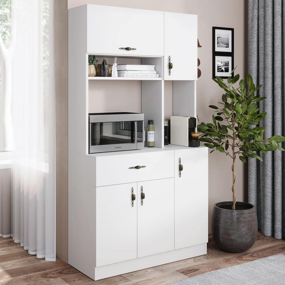 LIVING SKOG Monti White Pantry Buffet with Hutch and Drawer