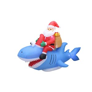 5 ft .25 in. H x 3 ft. 5 in. W x9 ft. L LED Lighted Christmas Inflatable Santa on Shark