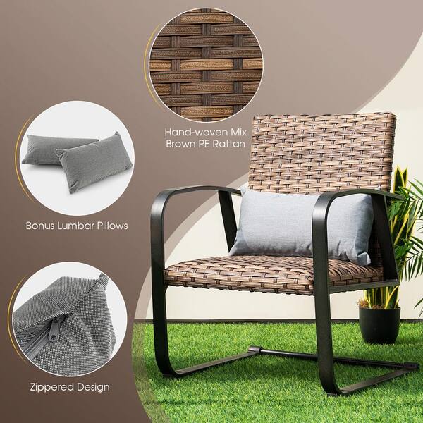 Costway 3-Piece Wicker Patio Conversation Set Outdoor Bistro