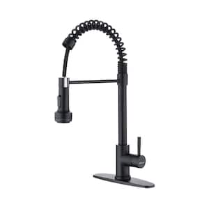 RN Single Handle Pull Down Sprayer Kitchen Faucet with Spring and 4 Modes in Matte Black