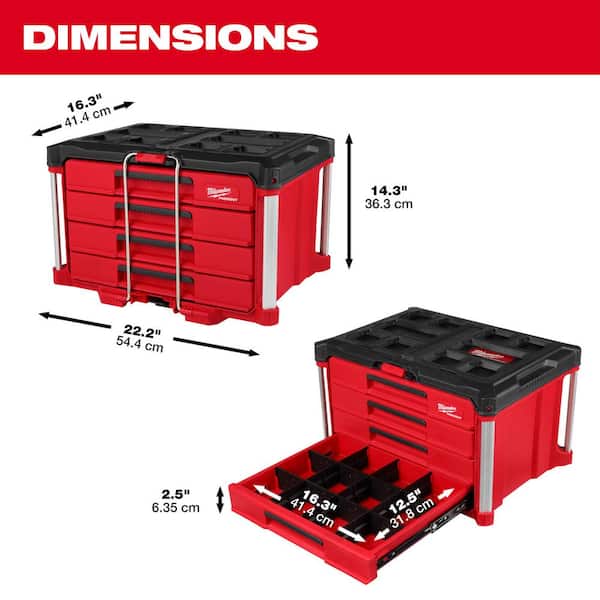 PACKOUT 22 in. Modular 4-Drawer Tool Box with Metal Reinforced Corners and 50 lbs. Capacity