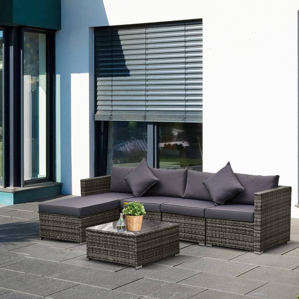 Outsunny Grey 6-Pieces Metal Patio Conversation Set with Grey Cushions and Center Coffee Table Outsunny Grey 6-Pieces Metal Patio Conversation Set with Grey Cushions and Center Coffee Table - 2