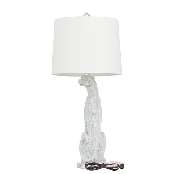 Litton Lane 29 in. Silver Polystone Leopard Buffet Table Lamp Set and White Shade (Set of 2)