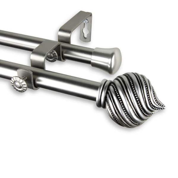 Rod Desyne 66 in. - 120 in. Telescoping Double Curtain Rod Kit in Satin Nickel with Bisque Finial