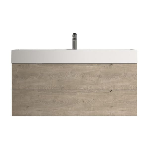 Combo-T 48 in. Single Evita Oak Bath Vanity Wall-Mounted Floating Vanities with Gloss White Resin Stone Top 2-Drawers